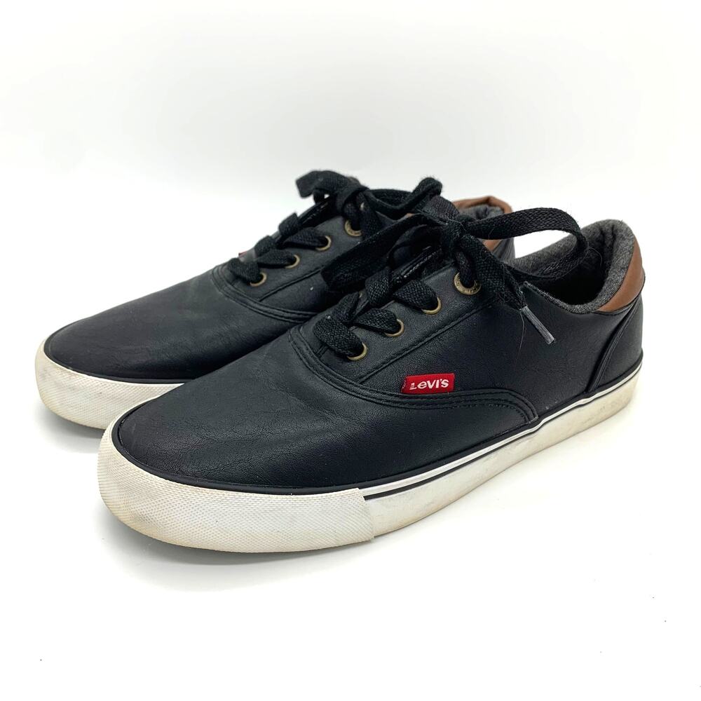 Levi's Faux Leather Lace Up Sneakers Men's Sz 7 Black Low Top Streetwear Casual